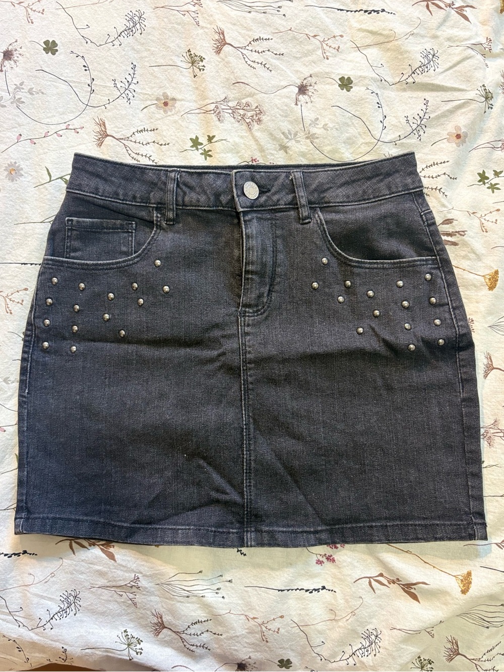 Garage Black Denim Mini Skirt with Silver Studs